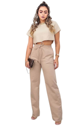 Calça Wide Leg Moletom Flanelado