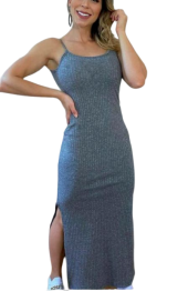 vestido canelado longo