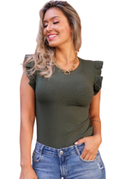 Blusa Canelada Manga Babado