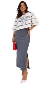 Conjunto Saia Canelada e Cropped Visco