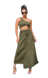 Conjunto Saia retalho e top ribana