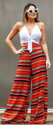 calça pantalona listrada
