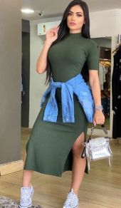 vestido midi canelado